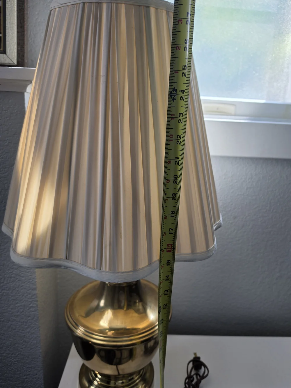 Brass Table Lamp with Cream Pleated Shade - Unbranded
